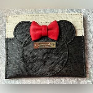 Kate Spade Black and Cream Minnie Mouse Card Holder with Red Accent